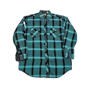 Vintage Pine Grove Quilted Acrylic Blue Tartan Plaid Flannel Shacket Mens Medium